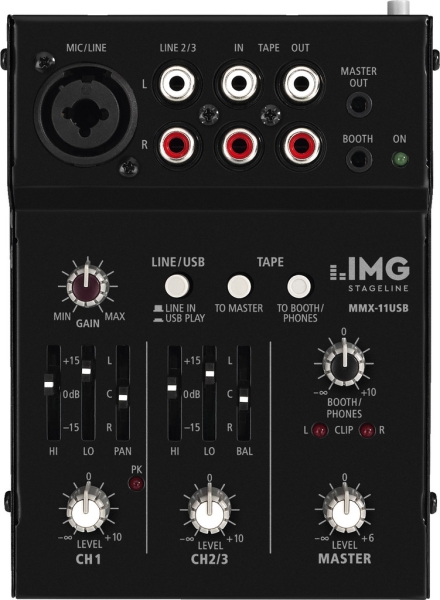 IMG Stage Line MMX-11USB 2-Kanal-Audio-Miniatur-Mischpult mit 3 Eingängen und USB-Schnittstelle